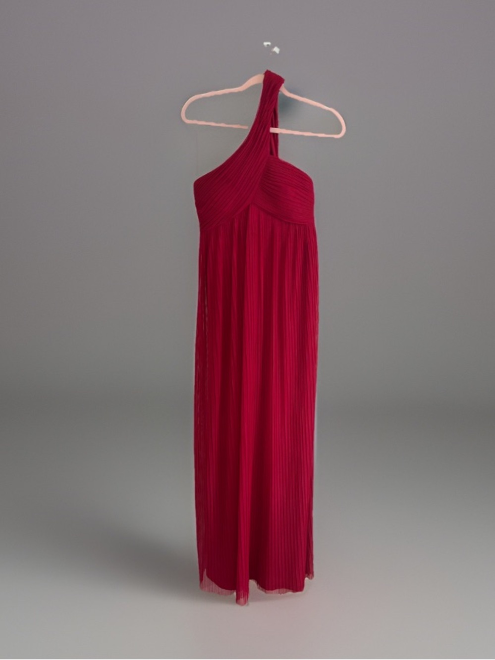 Calvin Klein Women’s Size 4 One-Shoulder Red Pleated Maxi Dress Flowy Mesh Gown